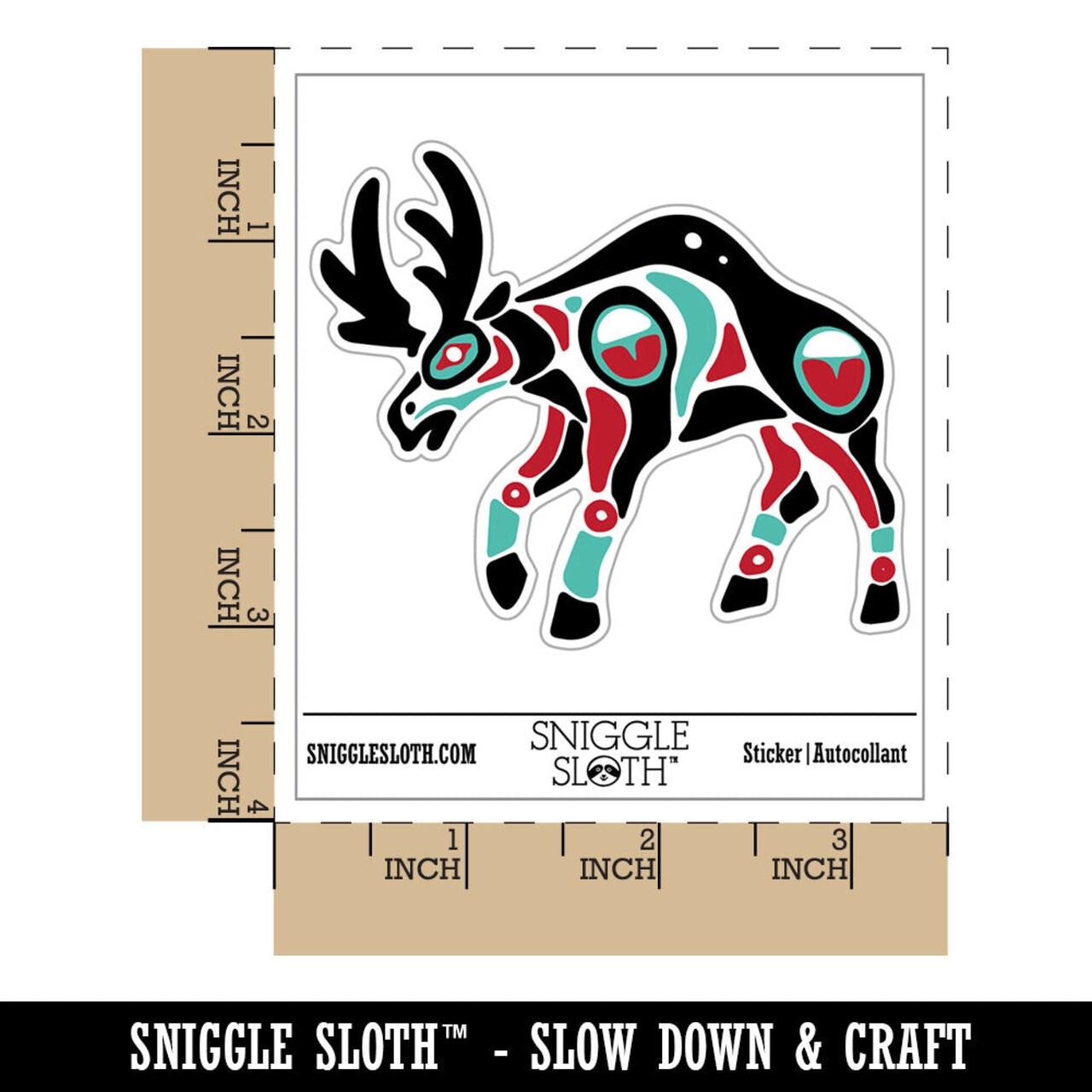 Water Bottle Sticker Set Tribal Native American Moose Totem Cute Waterproof Vinyl Stickers Pack Decal, Skateboard, Laptop, Car, Window, Bumper - 5 Pack